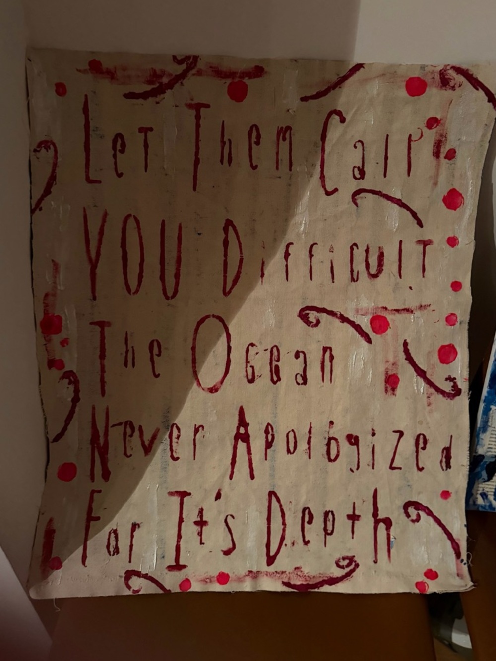 Hand-Painted Canvas Quote Wall Art in Red on Cream